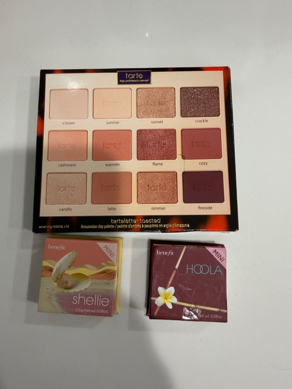 tarte Toasted Eyeshadow Palette and benefit mini 3 pcs , all together, new !